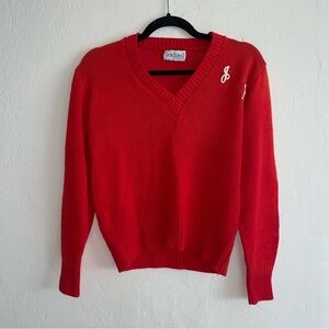 Vintage 1960s Embroidered Monogram V-Neck Letterman Sweater